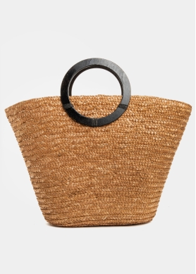 Natural Straw Beach Bag w/ Wooden Handles
