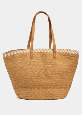 Cotton & Paper Straw Beach Bag w/ Leatherette Handles 