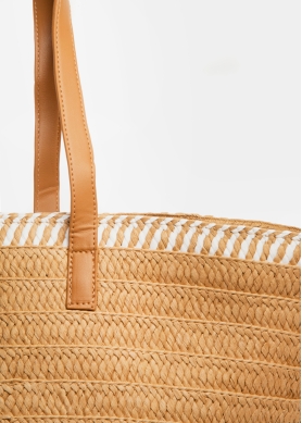 Cotton & Paper Straw Beach Bag w/ Leatherette Handles 