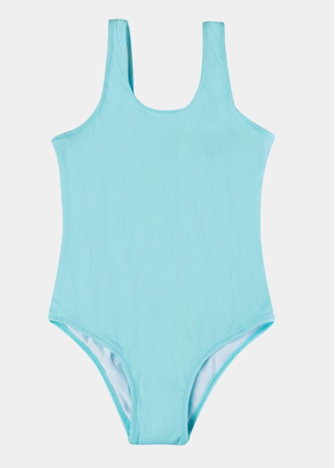 Girls Ribbed Low Back One-piece Swimwear - Baby Blue