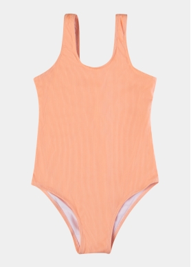 Girls Ribbed Low Back One-piece Swimwear - Peach