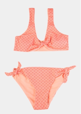 Girls Printed High Waisted Bikini Swimwear - Orange