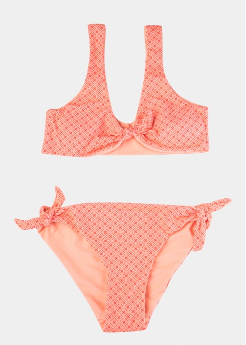 Girls Printed High Waisted Bikini Swimwear - Orange