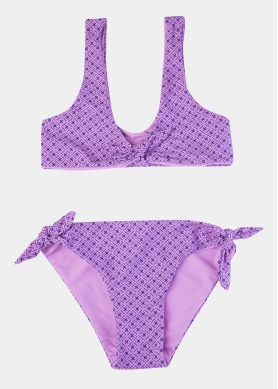 Girls Printed High Waisted Bikini Swimwear - Violet