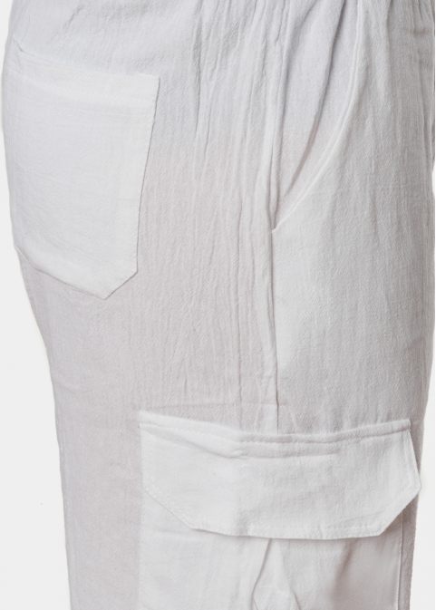 White Cotton Cargo Pants 
