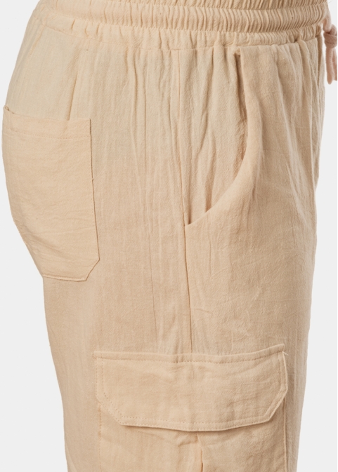 Beige Cotton Cargo Pants 