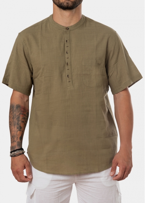 Khaki mandarin shirt w/ short sleeve