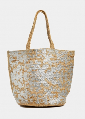 Jute Beach Bag w/ Silver Design