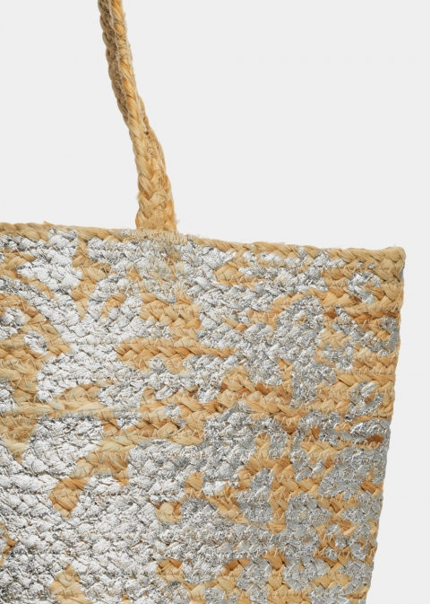 Big Jute Beach Bag w/ Silver Design