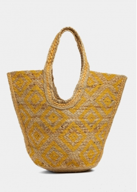 Jute Beach Bag w/ Yellow Design