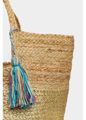 Jute Beach Bag w/ Gold Design