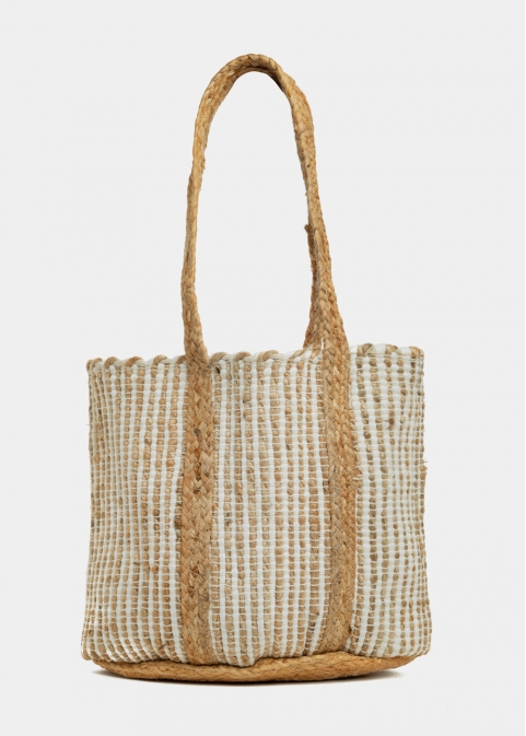 Jute & Cotton Beach Bag w/ Striped Design