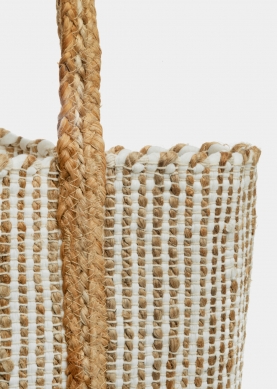 Big Jute & Cotton Beach Bag w/ Striped Design