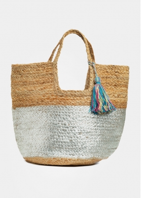 Jute Beach Bag w/ Silver Design