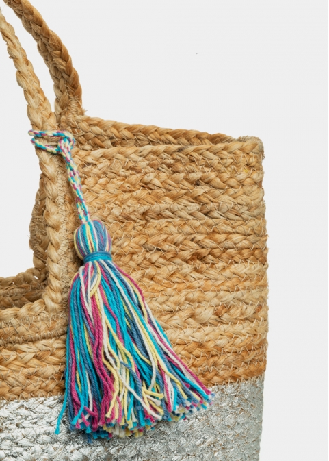 Jute Beach Bag w/ Silver Design