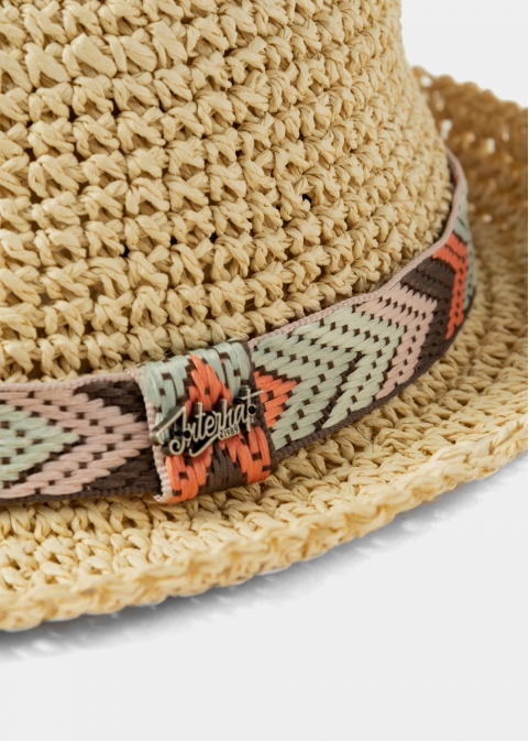 Beige Fedora Hat w/ multicolor hatband