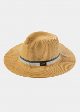 Brown Panama Style hat w/ coloured & leather details