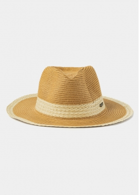 Brown Panama Style hat w/ braided details