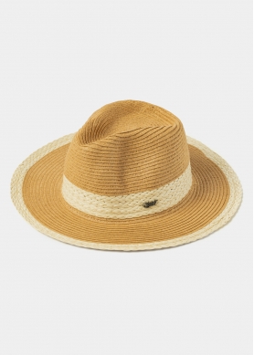 Brown Panama Style hat w/ braided details