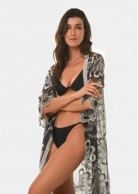 Black & white caftan with half flowers