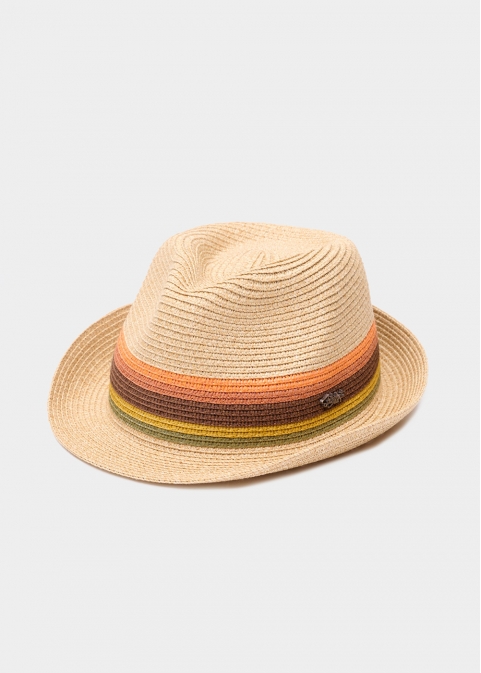 Beige fedora with raindow details 