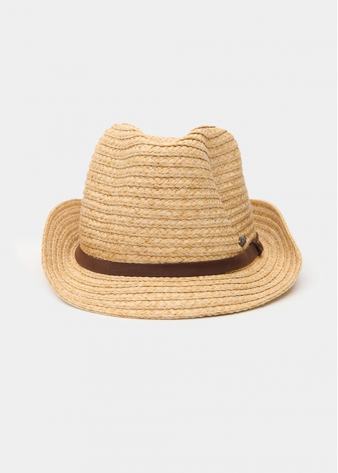 Raffia Fedora with Brown Leather Strap