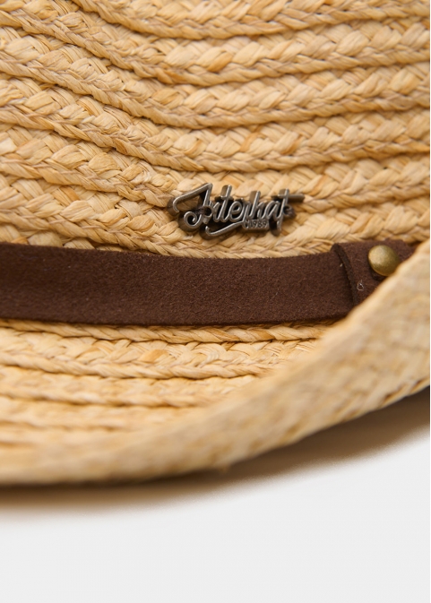 Raffia Fedora with Brown Leather Strap