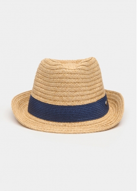 Raffia Fedora with Dark Blue Detail