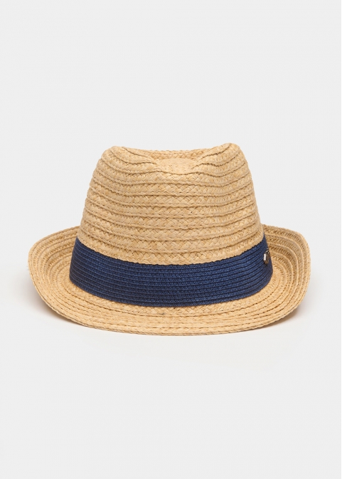 Raffia Fedora with Dark Blue Detail