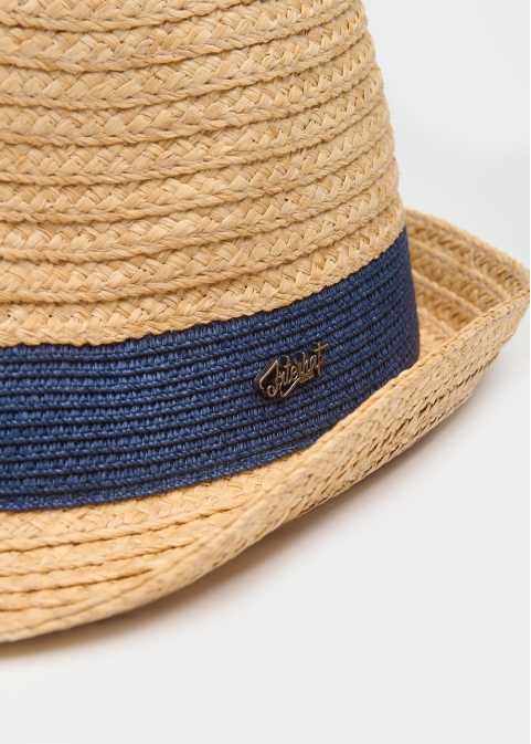 Raffia Fedora with Dark Blue Detail