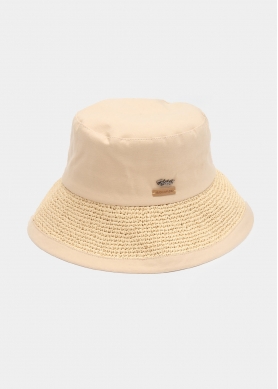 Dark Beige Bucket Cotton & Straw Hat 