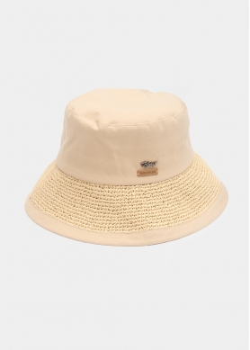 Beige Bucket Cotton & Straw Hat 