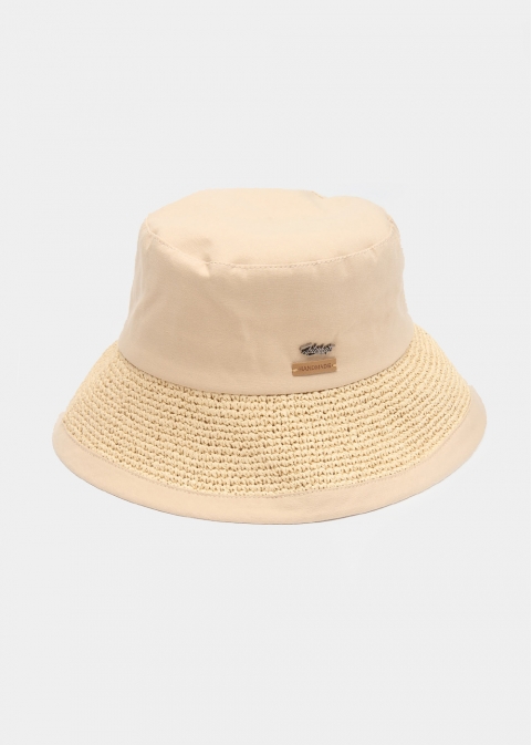 Beige Bucket Cotton & Straw Hat 