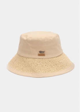 Dark Beige Bucket Cotton & Straw Hat 