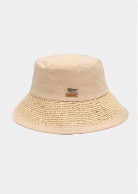 Beige Bucket Cotton & Straw Hat 