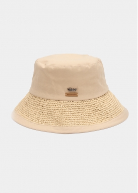 Beige Bucket Cotton & Straw Hat 