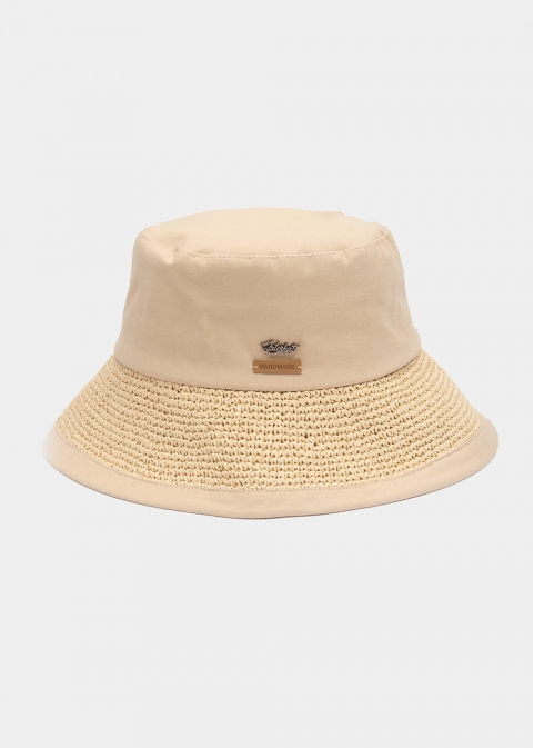 Beige Bucket Cotton & Straw Hat 