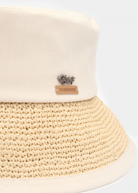 Ecru Bucket Cotton & Straw Hat 
