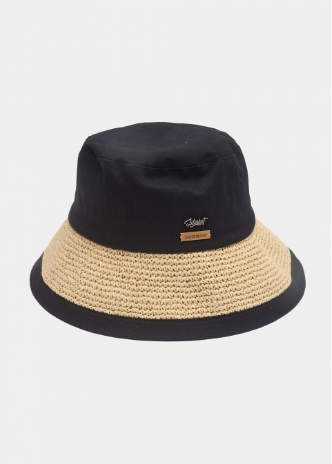 Black Bucket Cotton & Straw Hat 