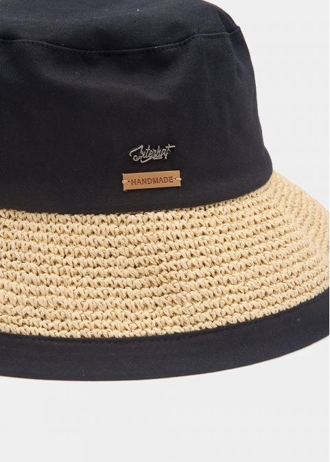 Black Bucket Cotton & Straw Hat 