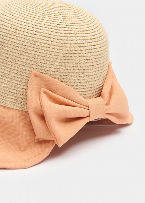 Orange Bucket Cotton & Straw Hat w/ Cotton Bow
