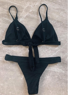 Crinkled Triangle Bikini Swimwear - Black