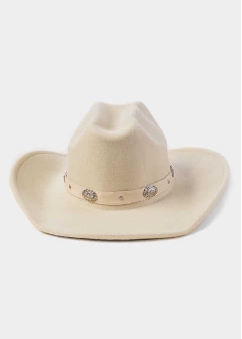 Cream Winter Hat w/ Leatherette Hatband