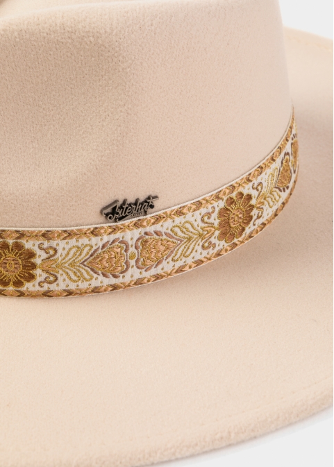 Cream Winter Hat w/ Embroidered Hatband