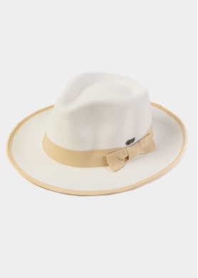 White Winter Hat w/ Beige Hatband