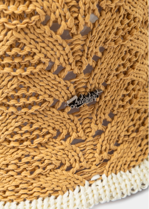 Brown Knitted Bucket Style Hat w/ Ecru Outline