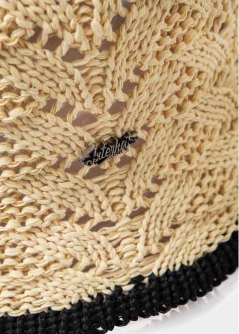 Beige Knitted Bucket Style Hat w/ Black Outline