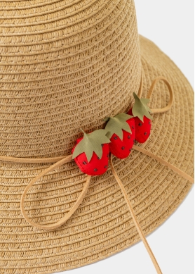 Brown Kids Straw Hat w/ Strawberries