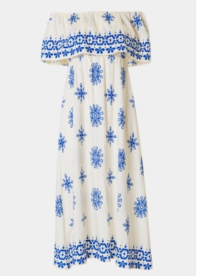 Ecru Maxi Dress w/ Blue Flowers