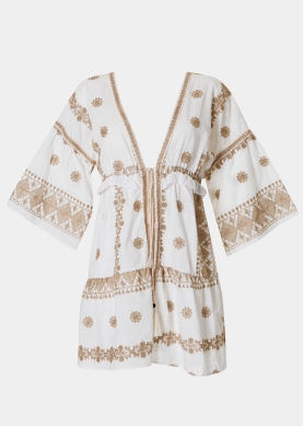 White & Gold Kimono w/ Embroidered Details